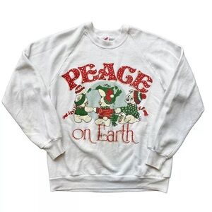 Peace on Earth Christmas Women’s‎ White Polar Bears Crewneck Jerzees size Medium